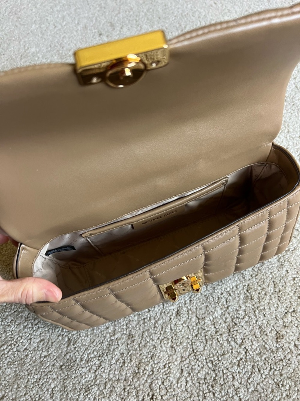 Michael Kors Quilted Crossbody Bag in Taupe Brown with Gold Hardware - Picture 3 of 4